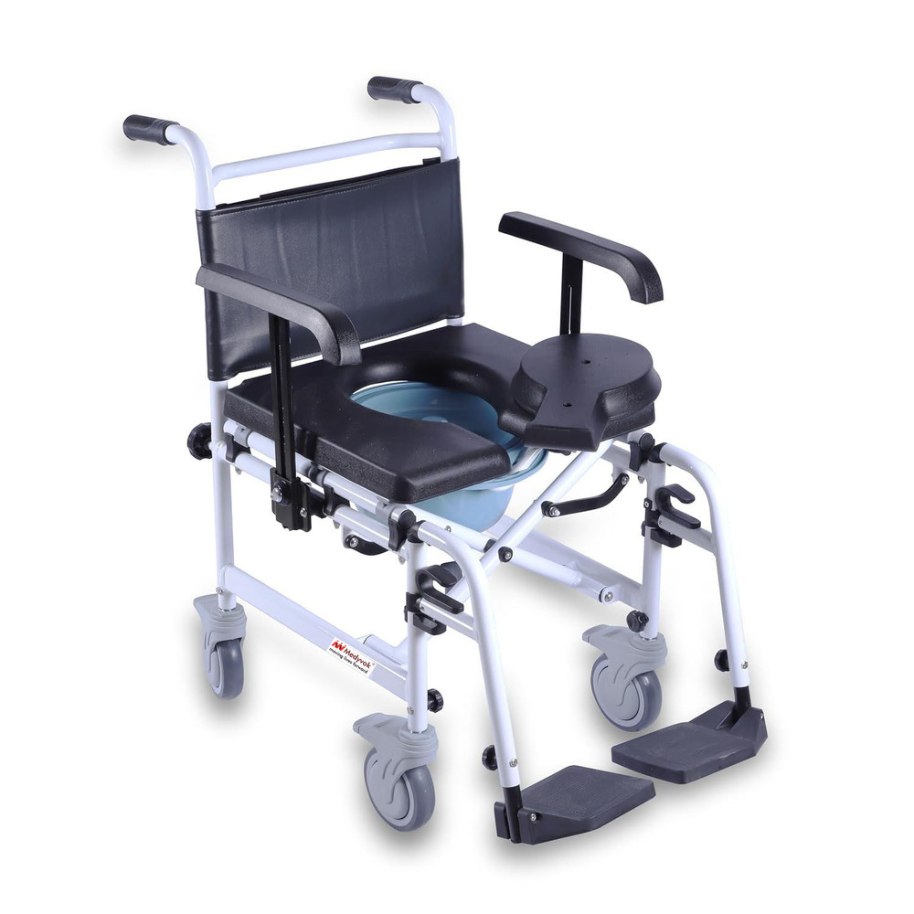 Aluminum Commode Wheelchair - Color: Black