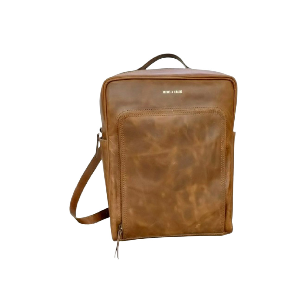 Mens Leather Work Backpack - Color: Brown