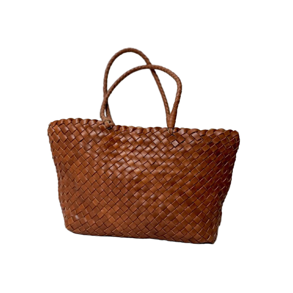 Textured Leather Shopper Handheld Bag - Color: Brown