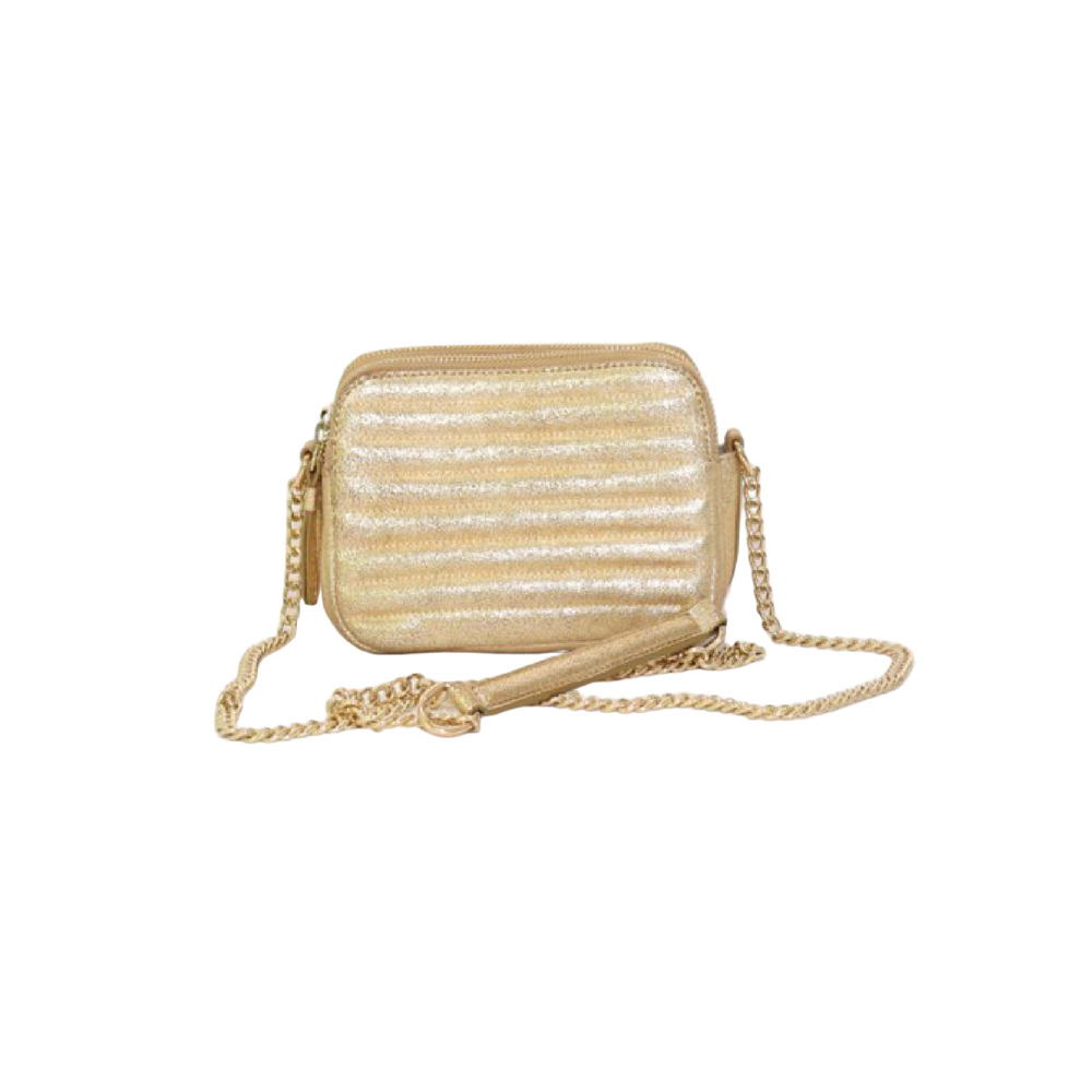 Quilted Metallic Sueder Bag - Color: Golden