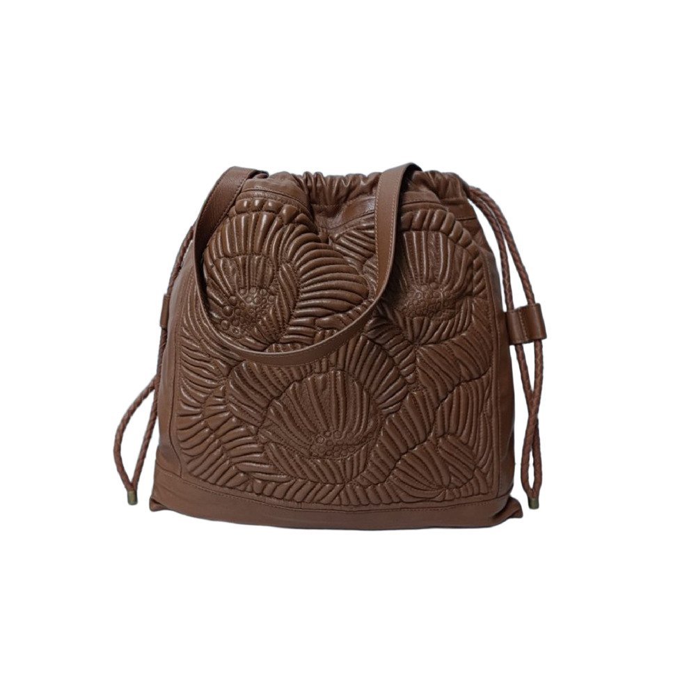 Tan Leather Structured Sling Bag - Color: Brown