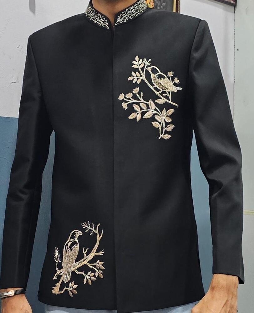 Mens Designer Ivory Jodhpuri Suit - Color: Black