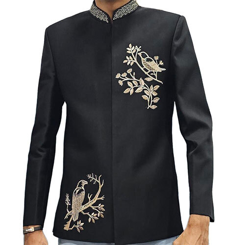 Mens Designer Ivory Jodhpuri Suit - Color: Black