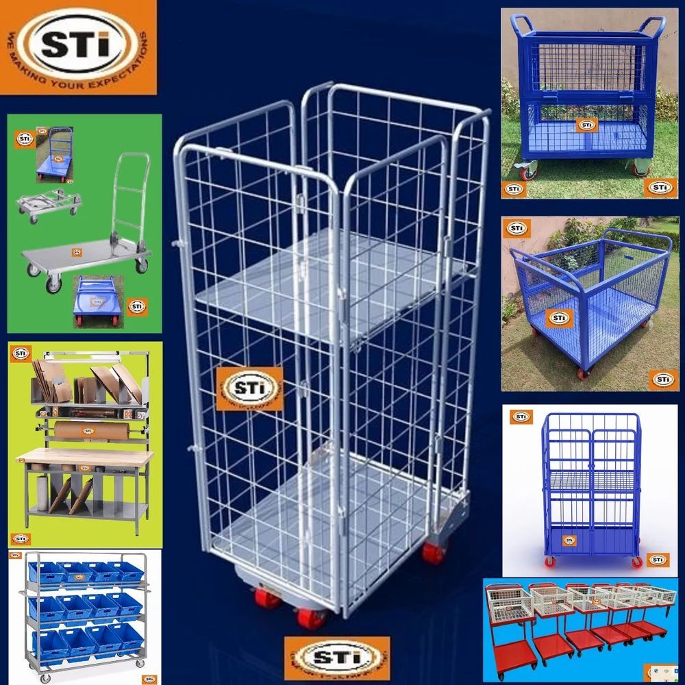 Blue Three Tray Trolley - Attributes: Strong