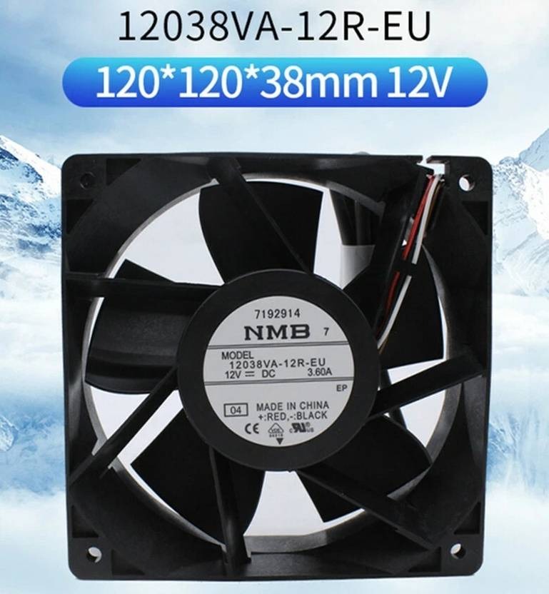 NMB 12038VA-12R-EU Axial Fan 12V-3.60A DC Brushless Air Cooling Fan 12038mm 2pin Fan with Heat Sinks All in one Cooler  (Black)