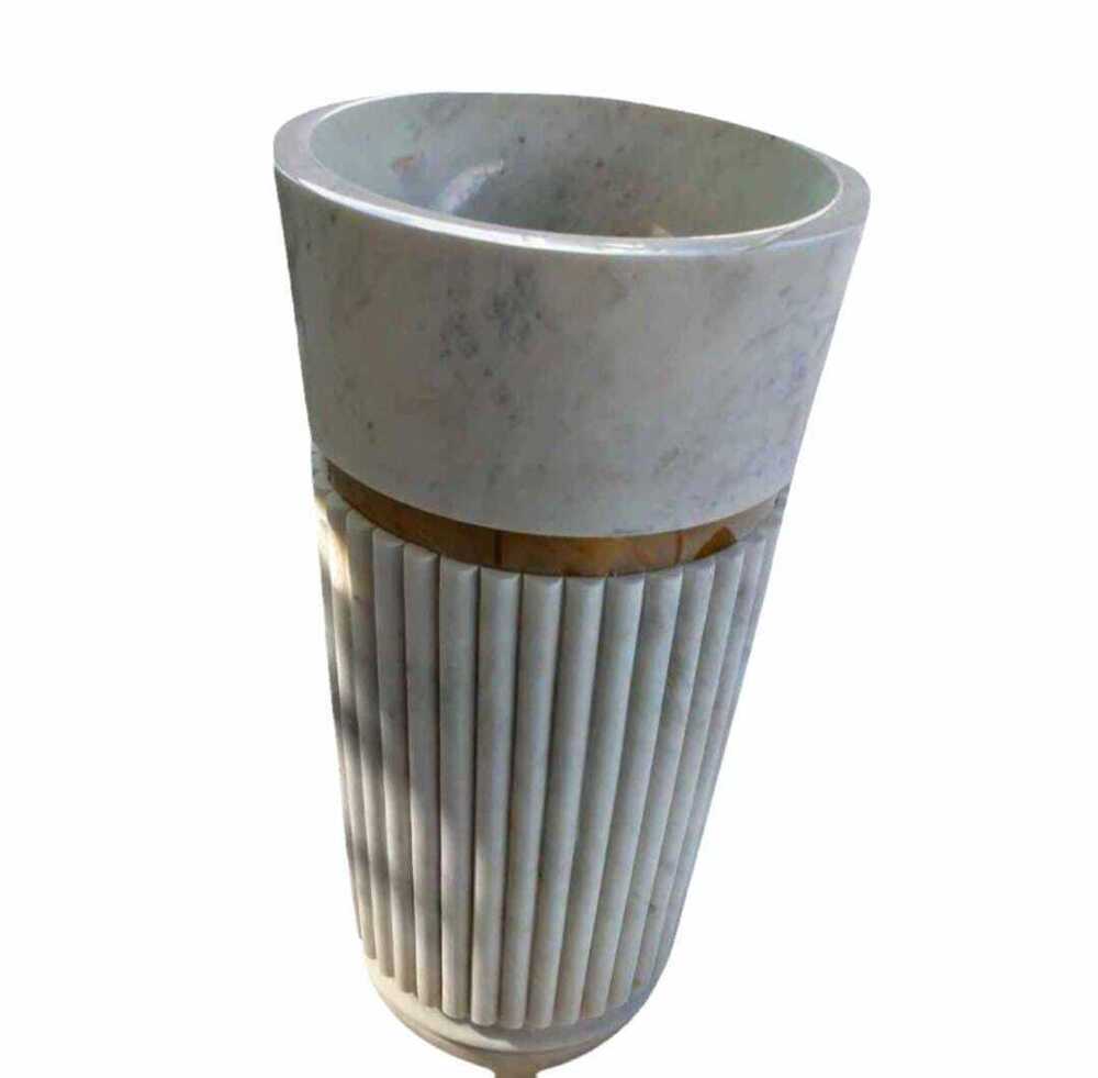 Stone Pedestal Wash Basin - Color: White