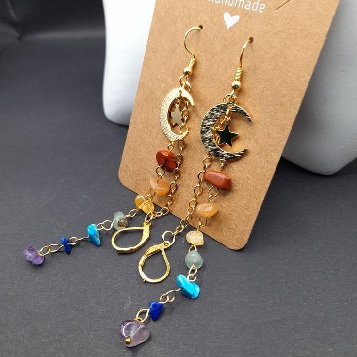 Beaded Chandelier Earrings - Beads Material: Stone