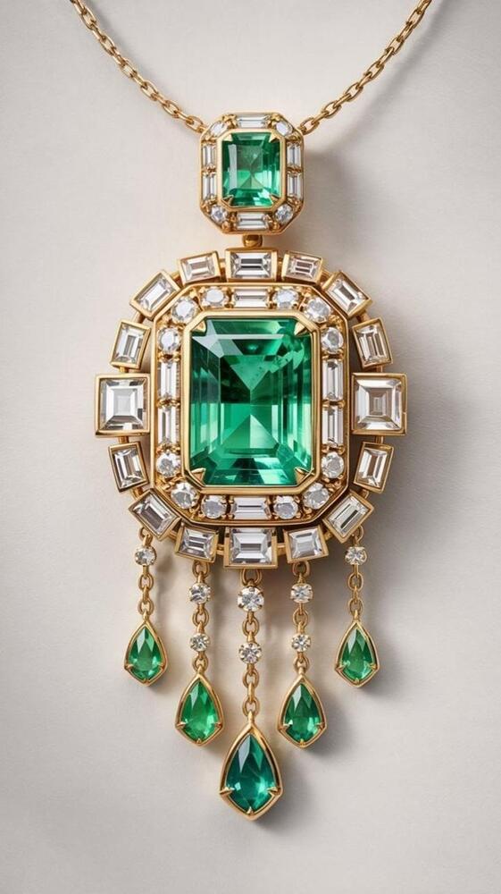 Manva Emerald Green Moissanite Necklace Set - Color: Different Available