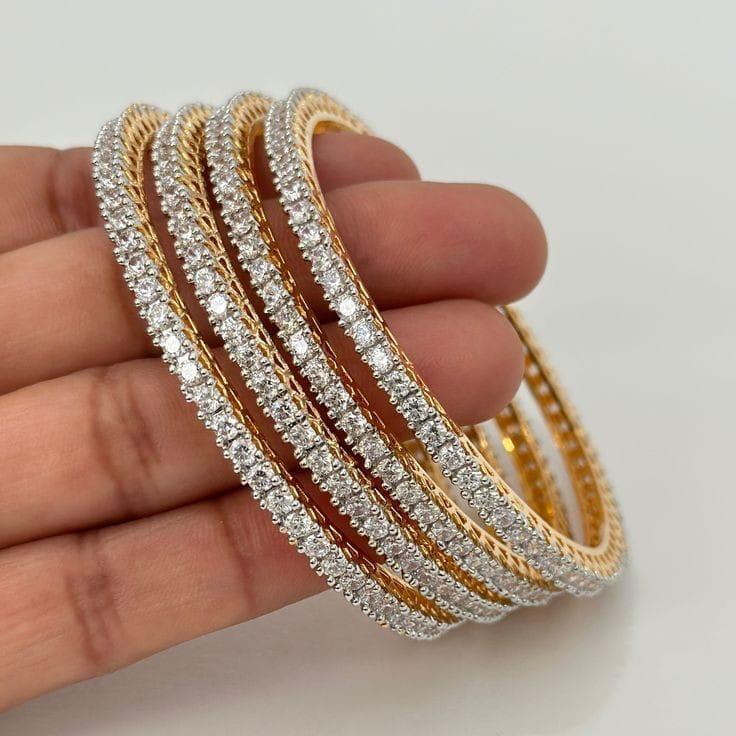 Gold American Diamond Bangles - Diamond Clarity: I1