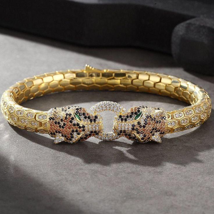 Gold And Silver Panther Head Bracelet