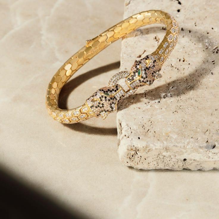 Gold And Silver Panther Head Bracelet