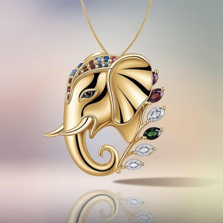 Elephant Design Gold Pendant Necklace - Color: As Per Requirement