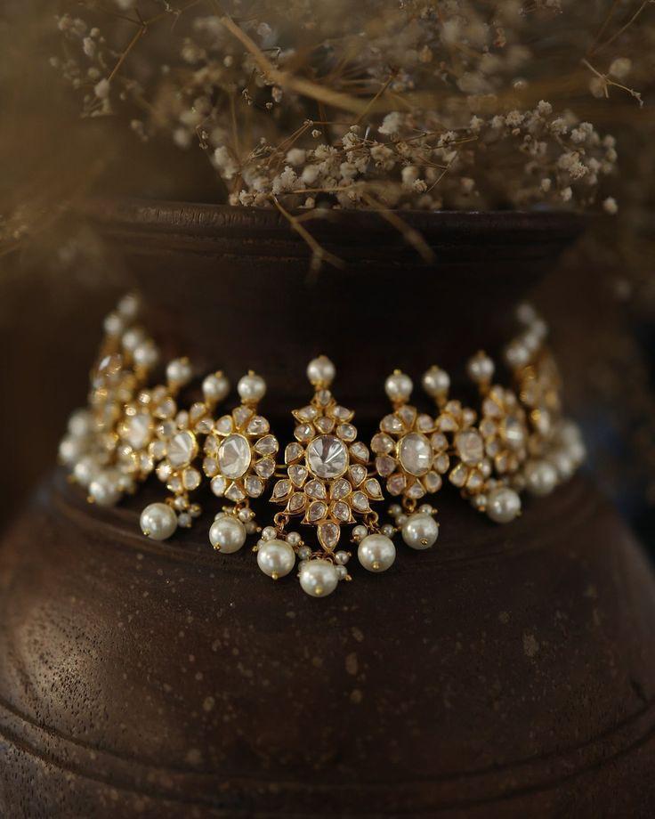 Winnie Polki Silver Choker Necklace Set - Color: As Per Requirement