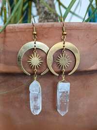 Celestial Brass And Quartz Dangle Earrings