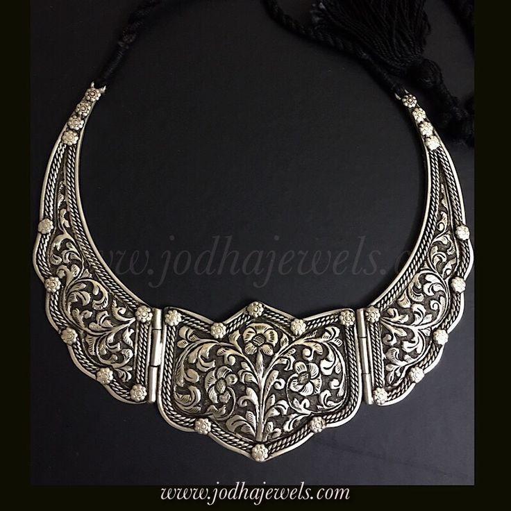 Ceremonial Antique Silver Necklace With Intricate Design - Color: Different Available