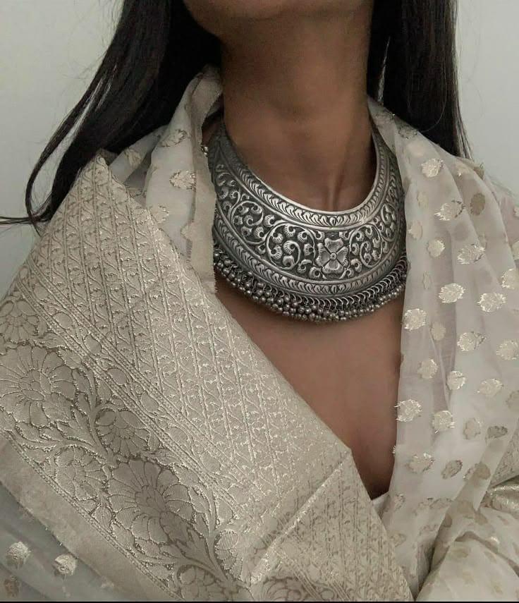 Engraved Trible Design Silver Necklace - Color: Different Available