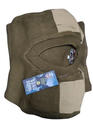 Khaki Color Woolen Jersey - Collar Type: V Neck