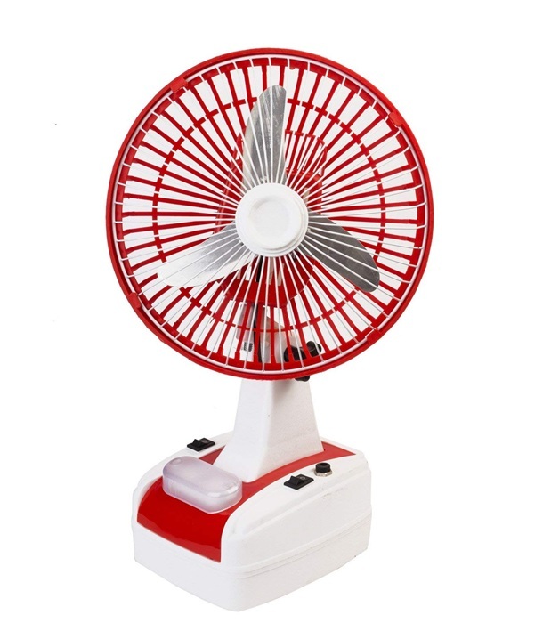 Globe 6 Volts 8inch DC Rechargeable Mini Table Fan With 3 Watt  LED Lamp, Sweep: 400 mm