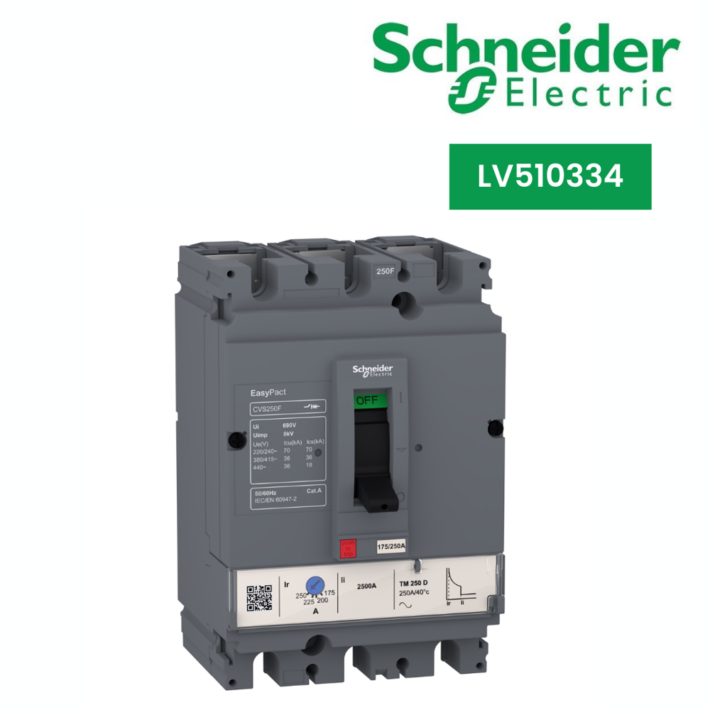 LV510334-circuit breaker EasyPact CVS100F, 36 kA at 415 VAC, 50 A rating thermal magnetic TM-D trip unit, 3P 3d