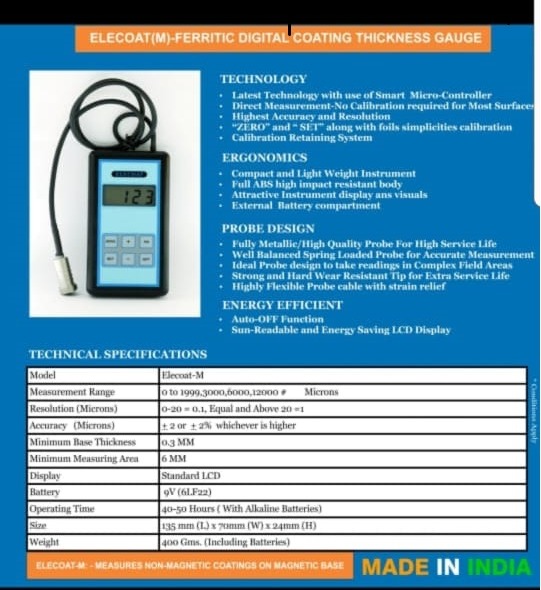 Elecoat Model M Separate Probe Coating Thickness Guage - Color: Blue