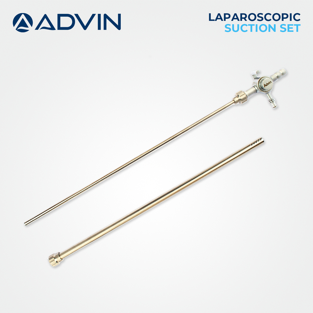 Laparoscopic Suction Set Advin - Stainless Steel & Silicone, Standard Length, Metallic Transparent | Ergonomic Handle, Leak-proof, Autoclavable, Manual Suction
