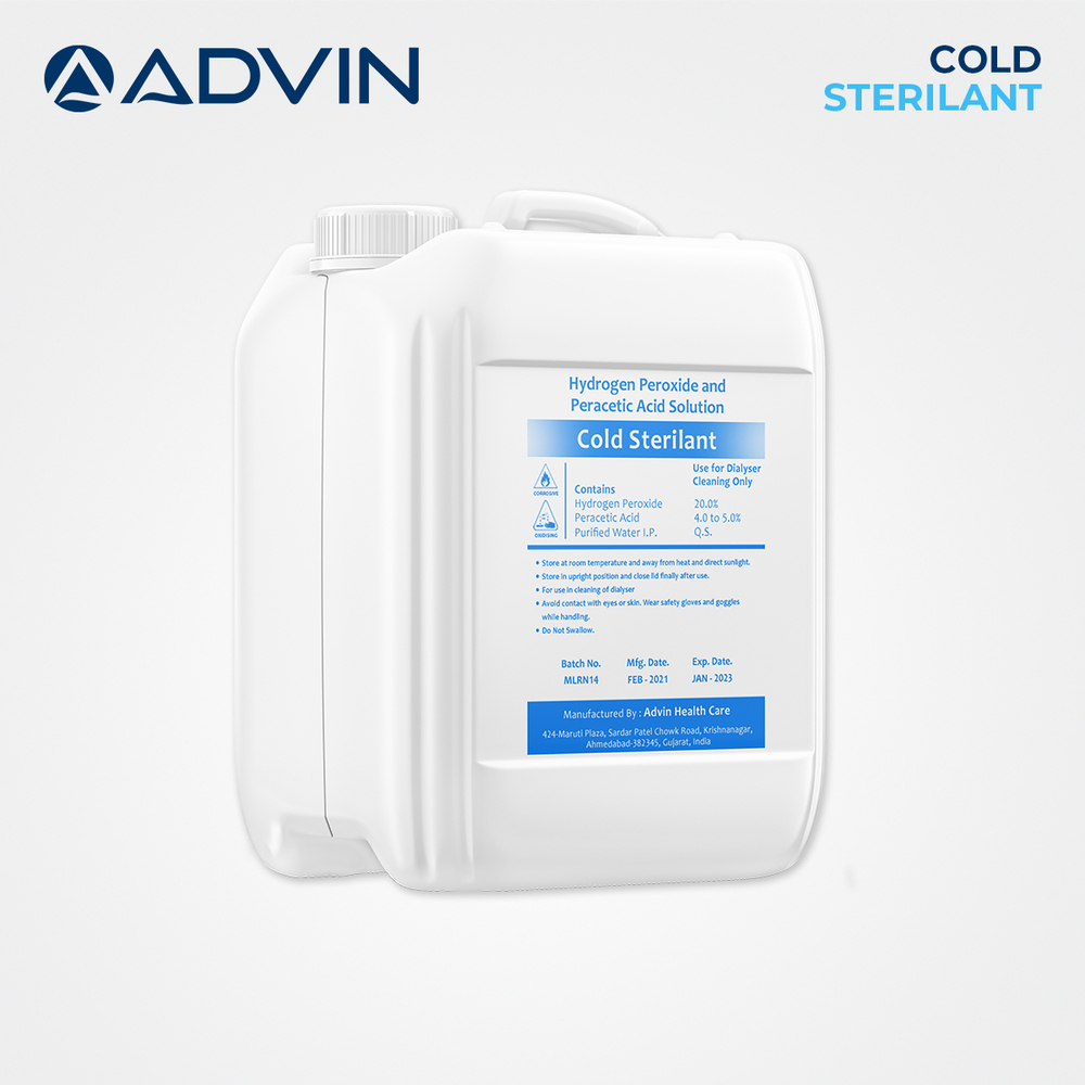 Cold Sterilant - 5 Liter Solution with Hydrogen Peroxide, Peracetic Acid, Acetic Acid | Effective for Hollow-Fiber Dialyzer Disinfection and Cleaning
