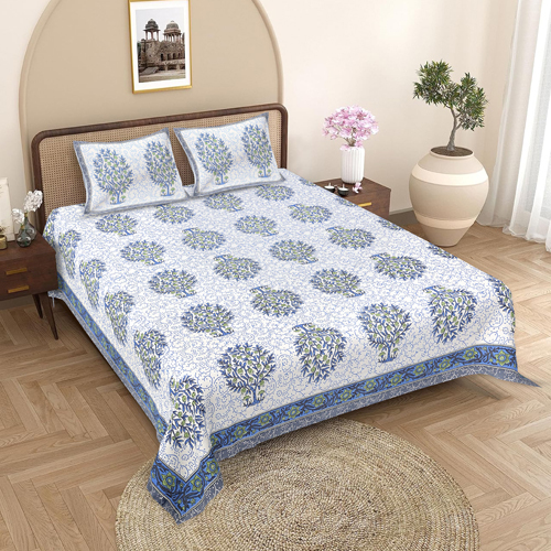 Jaipuri Printed Cotton Double Bedsheet - Color: Multicolor