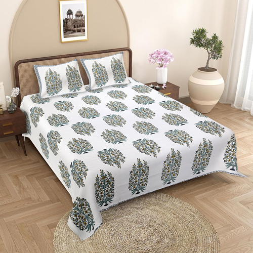 Floral Print Cotton Double Bedsheet - Color: Multicolor