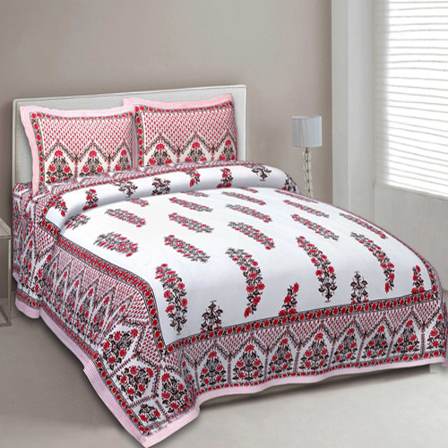 Hand Block Print Double Size Bedsheet - Color: Multicolor