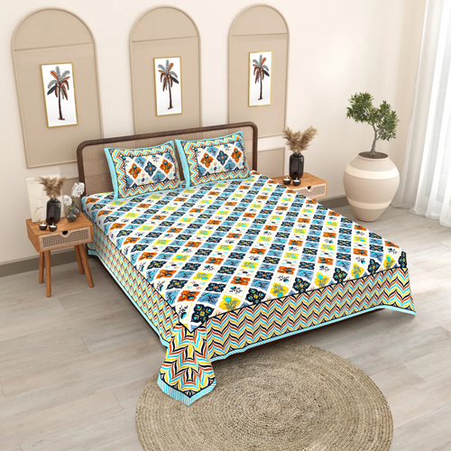 Cotton Multicolour Double Bedsheet - Color: Multicolor