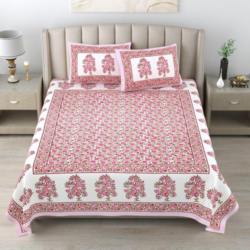 Floral Print Cotton Double Bedsheet - Color: Multicolor