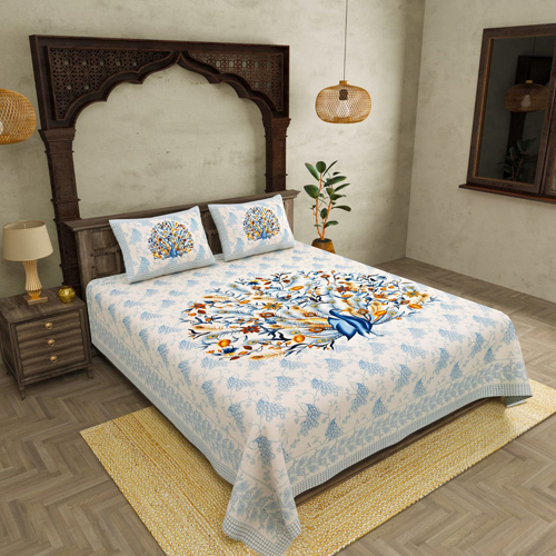 Desginer Printed Cotton Double Bedsheet - Design Type: Modern