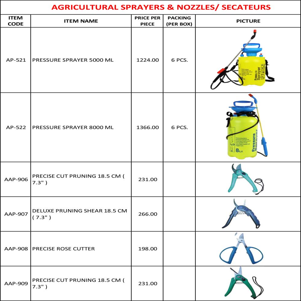 Agricultural Sprayers & Nozzles/ Secateurs - Shape: Rectangle