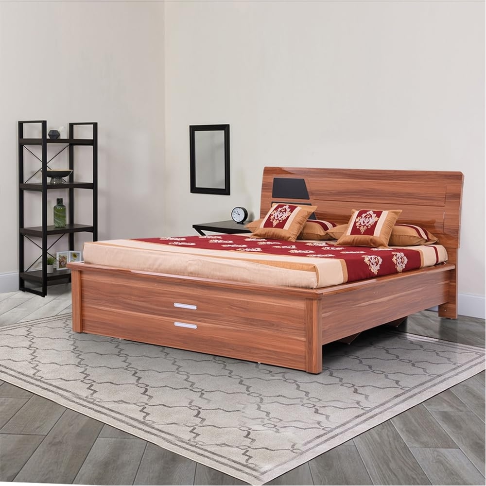 Royaloak Naples Italian Queen Size Designer Bed With Hydraulic Storage In High Gloss Finish - Bd802-5 - Color: Brown
