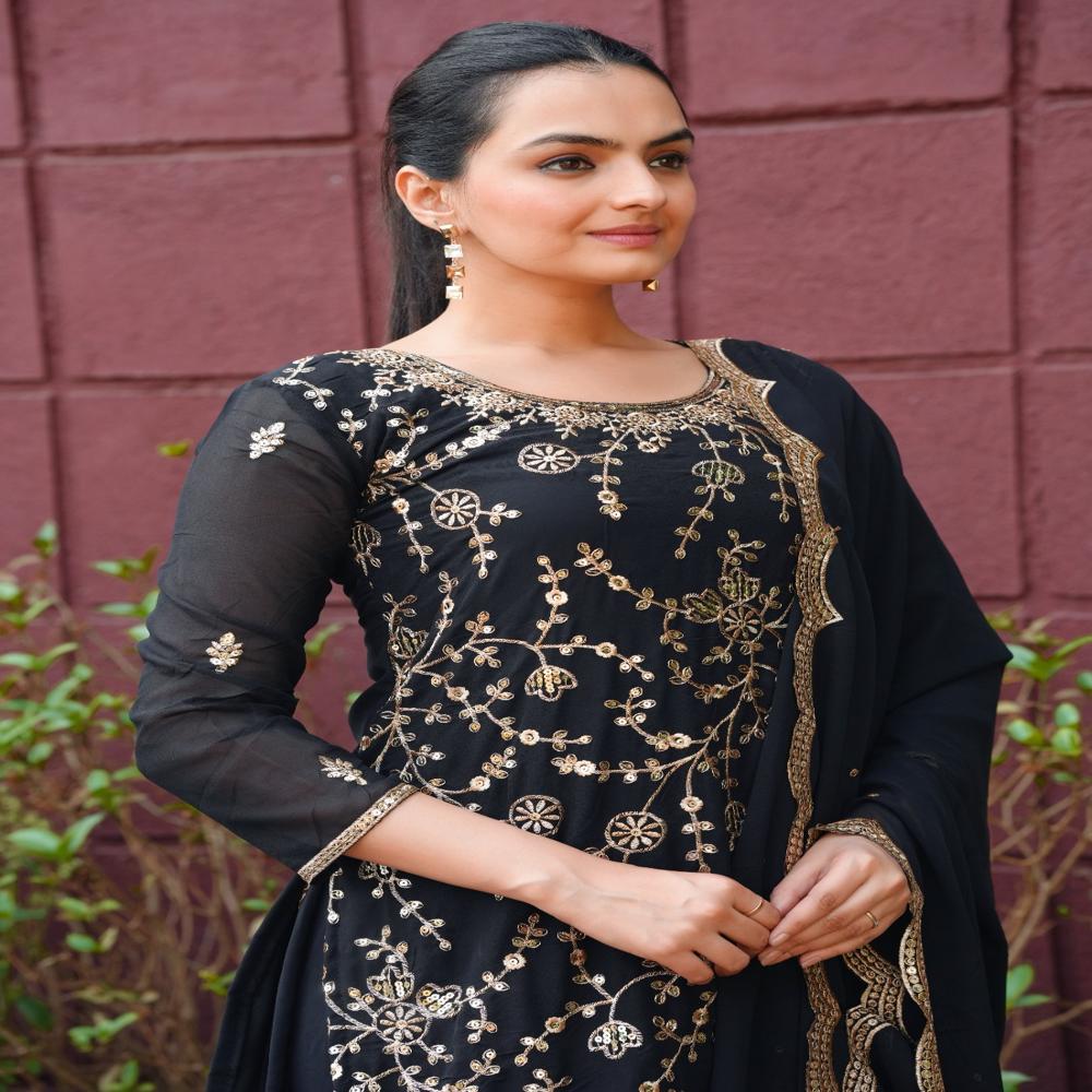 Designer Exclusive Sharara Suit - Color: Black