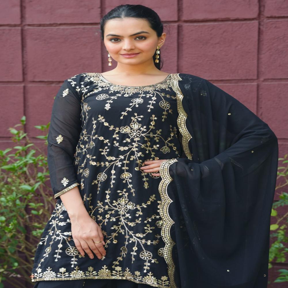 Designer Exclusive Sharara Suit - Color: Black