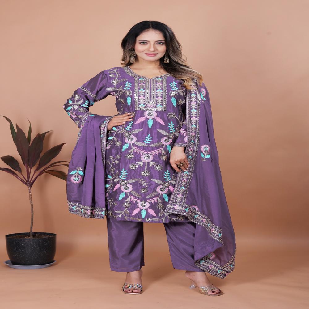 Ethnic Designer Kurti Pent Pair - Color: Lavender