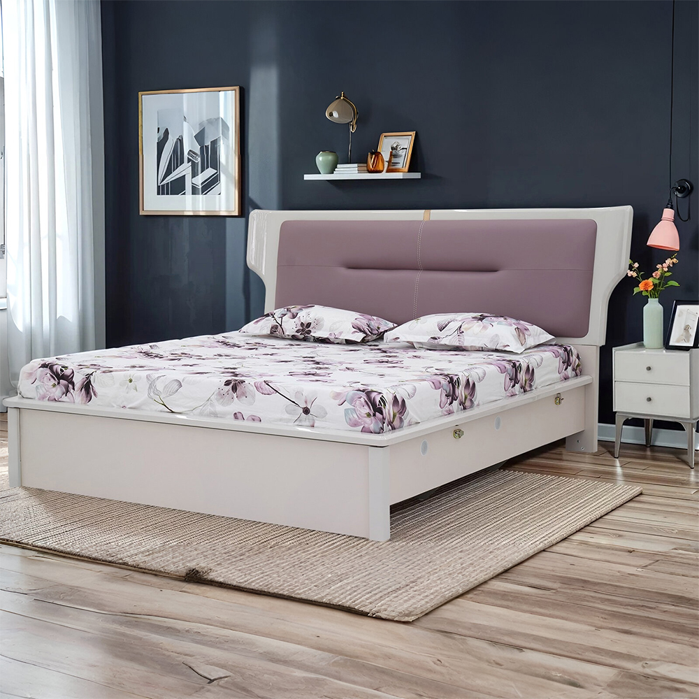 Royaloak Zurich High Gloss Queen Size Bed With Upholstered Headboard & Hydraulic Storage - Bd8501-5S - Assembly: Carpenter Assembly