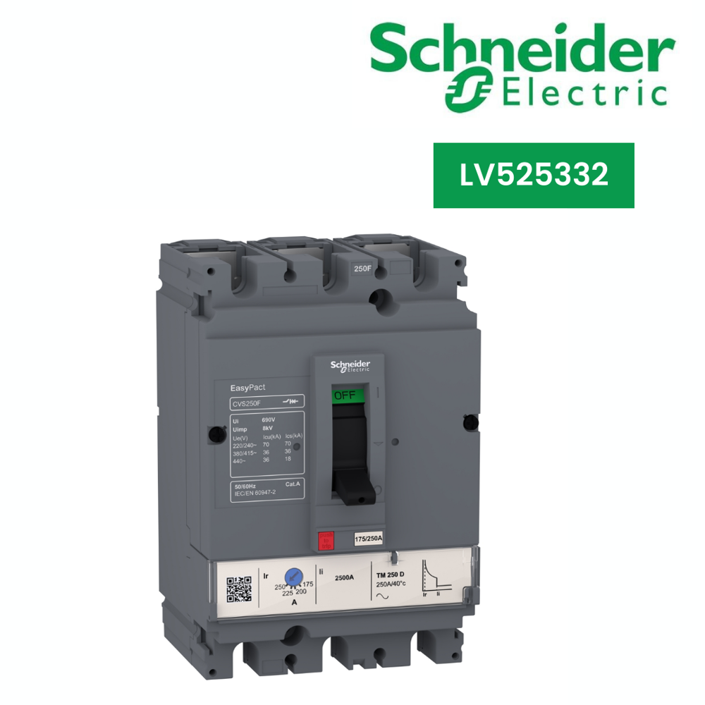 Lv525332-Circuit Breaker Easypact Cvs250F, 36 Ka At 415 Vac, 200 A Rating Thermal Magnetic Tm-D Trip Unit, 3P 3D - Frequency: 50/60 Hz Hertz (Hz)