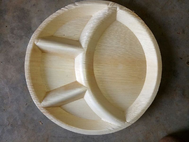 4 Partition Round Areca Leaf Plate