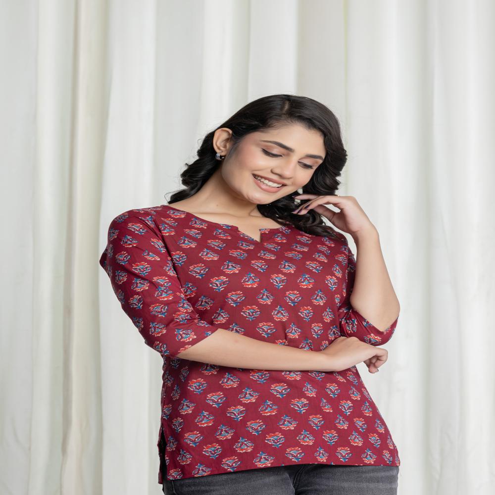 Cotton Short Kurti - Color: Red
