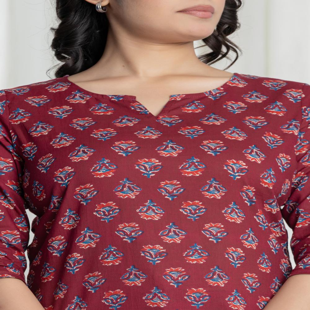 Cotton Short Kurti - Color: Red