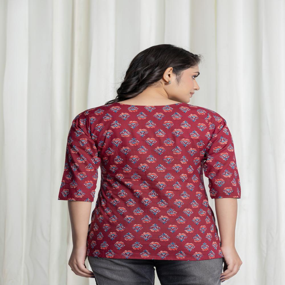 Cotton Short Kurti - Color: Red