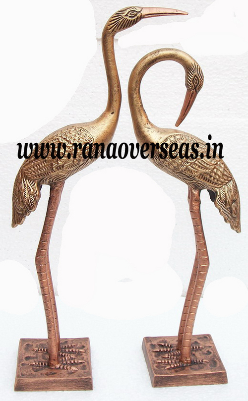 Aluminum Metal Crane Figurines - 22-24 Inch Antique Imitation, Golden Finish with Painted Detailing | Perfect for Gift and Home Decoration
