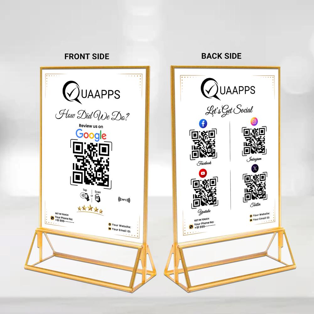 Quaapps 7x5 Inch Google Review Scanner Plus 4 Social Media Scanner Stand 