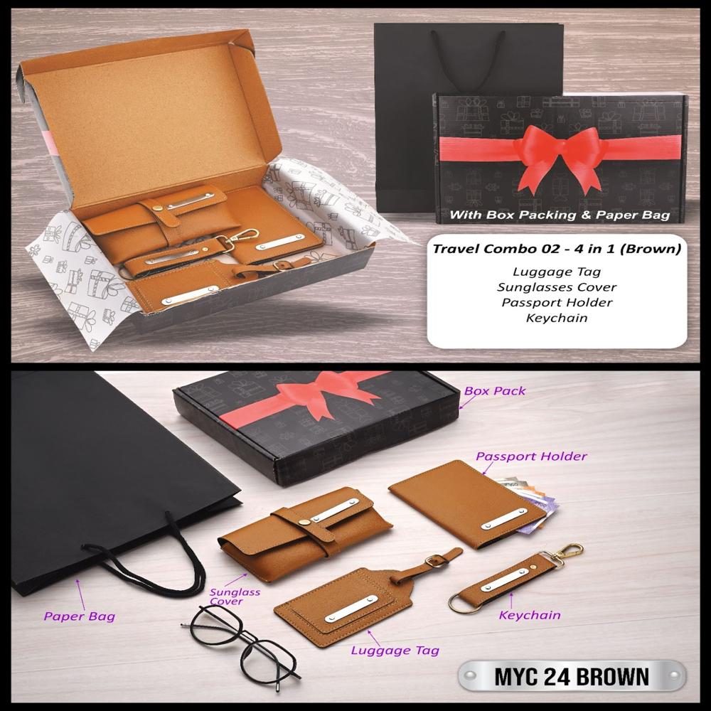 Travel Combo 01 - 4 In 1 ( Black & Brown ) - Material: Leather
