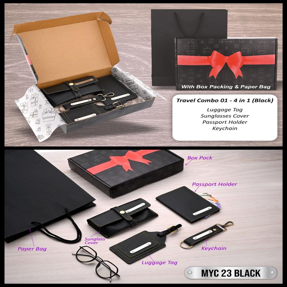 Travel Combo 01 - 4 In 1 ( Black & Brown ) - Material: Leather