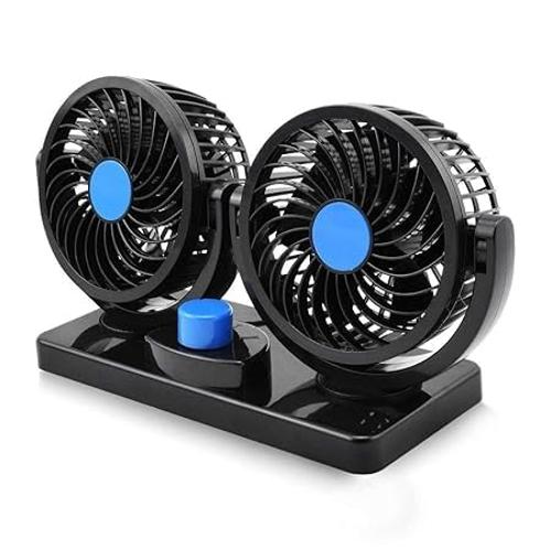 K D 12V Dc Electric Car Fan For Dashboard Double Head Cooling Electric Fan 360 Degree Rotatable Small Fan For Car With 2 Speed Control Abs Plastic Dashboard Fan - Body Material: Plastic