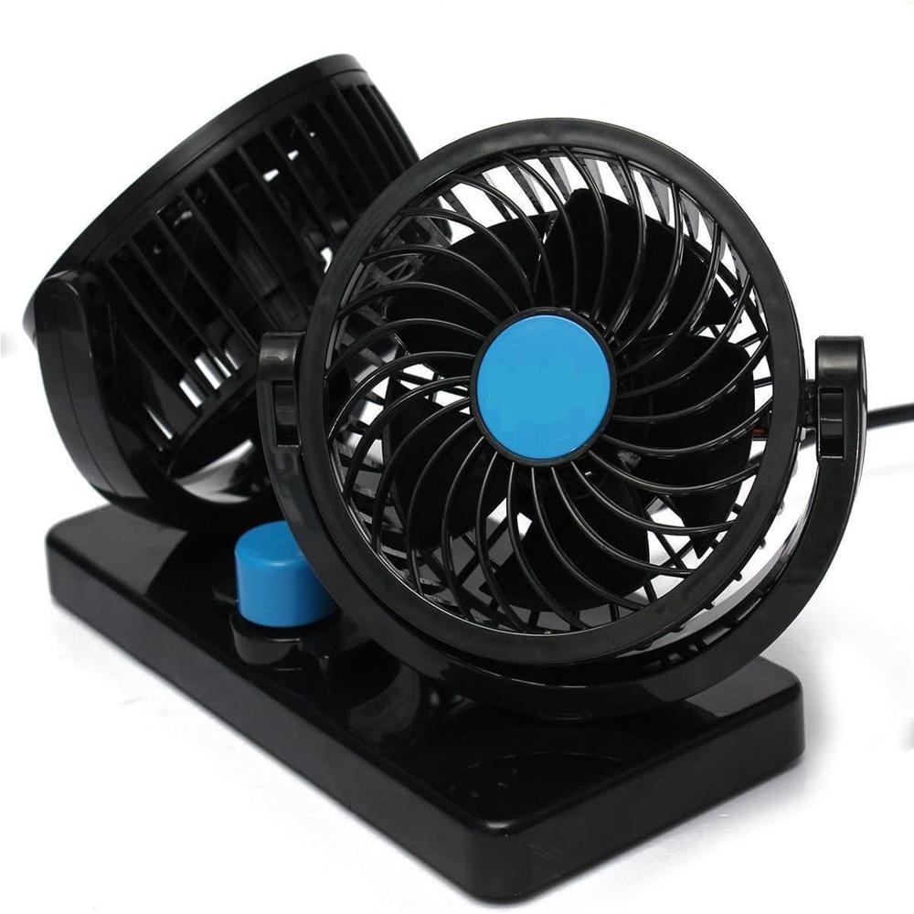 K D 12V DC Electric Car Fan for Dashboard, Double Head Cooling Electric Fan, 360 Degree Rotatable Small Fan for Car with 2 Speed Control, ABS Plastic, Dashboard Fan