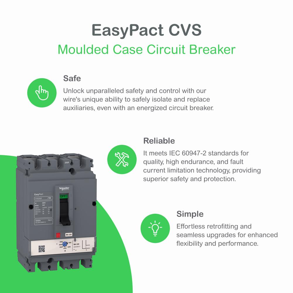 LV525312-circuit breaker EasyPact CVS250B, 25 kA at 415 VAC, 200 A rating thermal magnetic TM-D trip unit, 4P 3d